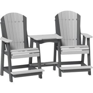 imageLuxCraft Poly TeteaTete Patio Table and Counter Height Balcony Chairs with Umbrella Hole Weatherproof Outdoor Patio Furniture Set for Outside  Amish Made in USA Tangerine ampamp WhiteDove Gray  Slate