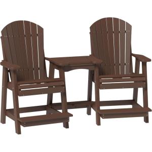 imageLuxCraft Poly TeteaTete Patio Table and Counter Height Balcony Chairs with Umbrella Hole Weatherproof Outdoor Patio Furniture Set for Outside  Amish Made in USA Tangerine ampamp WhiteChestnut Brown