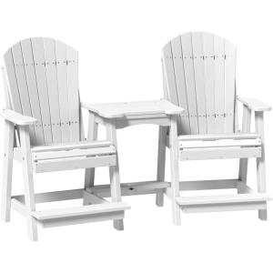 imageLuxCraft Poly TeteaTete Patio Table and Counter Height Balcony Chairs with Umbrella Hole Weatherproof Outdoor Patio Furniture Set for Outside  Amish Made in USA Tangerine ampamp WhiteWhite