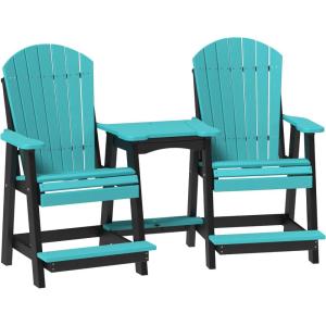 imageLuxCraft Poly TeteaTete Patio Table and Counter Height Balcony Chairs with Umbrella Hole Weatherproof Outdoor Patio Furniture Set for Outside  Amish Made in USA Tangerine ampamp WhiteAruba Blue  Black