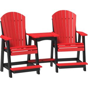 imageLuxCraft Poly TeteaTete Patio Table and Counter Height Balcony Chairs with Umbrella Hole Weatherproof Outdoor Patio Furniture Set for Outside  Amish Made in USA Tangerine ampamp WhiteRed  Black