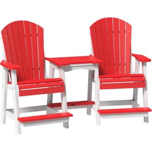 imageLuxCraft Poly TeteaTete Patio Table and Counter Height Balcony Chairs with Umbrella Hole Weatherproof Outdoor Patio Furniture Set for Outside  Amish Made in USA Tangerine ampamp WhiteRed  White