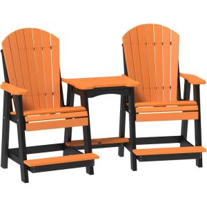imageLuxCraft Poly TeteaTete Patio Table and Counter Height Balcony Chairs with Umbrella Hole Weatherproof Outdoor Patio Furniture Set for Outside  Amish Made in USA Tangerine ampamp WhiteTangerine  Black