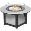 imageLuxCraft 46quot Lumin Round Gas Propane Fire Pit Table for Outdoor Patio with Tempered Glass Wind Guard and Stainless Steel Burner Cover  Amish Made in USA Coastal Gray ampamp BlackDove Gray  Black