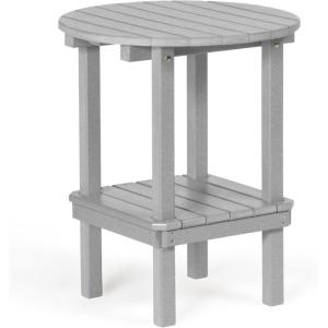 imageDutchCrafters Double Tier Round Bistro Table Counter Height Table Small Outdoor Side Table for Pool Deck and Fire Pit Areas Recycled Plastic Patio Table WhiteGrey