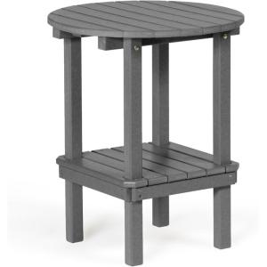 imageDutchCrafters Double Tier Round Bistro Table Counter Height Table Small Outdoor Side Table for Pool Deck and Fire Pit Areas Recycled Plastic Patio Table WhiteDark Gray