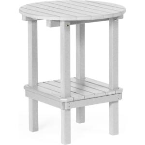 imageDutchCrafters Double Tier Round Bistro Table Counter Height Table Small Outdoor Side Table for Pool Deck and Fire Pit Areas Recycled Plastic Patio Table WhiteWhite