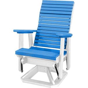 imageDutchCrafters Modern Horizontal Slat High Back Poly Adirondack Swivel Glider Outdoor Patio Chair Black ampamp Light GrayWhite  Blue