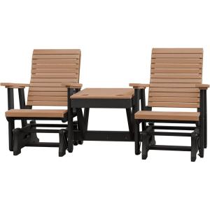 imageDutchCrafters Modern Horizontal Slat High Back Poly Double Glider Chairs with Center Table Outdoor Patio Furniture Black ampamp WeatherwoodBlack  Cedar