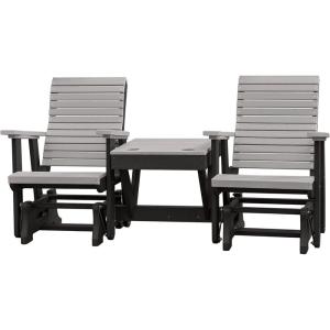 imageDutchCrafters Modern Horizontal Slat High Back Poly Double Glider Chairs with Center Table Outdoor Patio Furniture Black ampamp WeatherwoodBlack  Light Gray