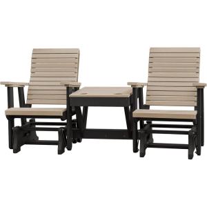 imageDutchCrafters Modern Horizontal Slat High Back Poly Double Glider Chairs with Center Table Outdoor Patio Furniture Black ampamp WeatherwoodBlack  Weatherwood