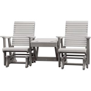 imageDutchCrafters Modern Horizontal Slat High Back Poly Double Glider Chairs with Center Table Outdoor Patio Furniture Black ampamp WeatherwoodGray Light Gray