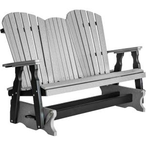 imageDutchCrafters Poly 5 Fanback Adirondack Double Glider with Table Double Glider Bench for Outside Patio Outdoor Glider Bench Gray ampamp BlackGray  Black