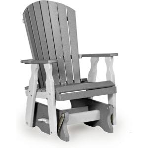 imageDutchCrafters Poly Fanback Adirondack Glider Outdoor Front Porch Patio Gliding Chair BrownDark Gray  White