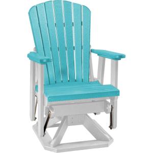 imageDutchCrafters Slat Fan Back Poly Adirondack Swivel Glider Outdoor Patio Chair Tudor Brown ampamp WeatherwoodWhite  Aruba Blue