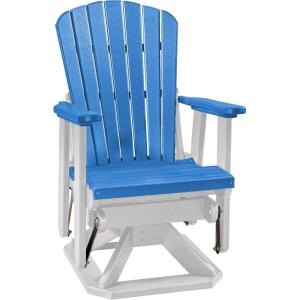 imageDutchCrafters Slat Fan Back Poly Adirondack Swivel Glider Outdoor Patio Chair Tudor Brown ampamp WeatherwoodWhite  Blue