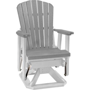 imageDutchCrafters Slat Fan Back Poly Adirondack Swivel Glider Outdoor Patio Chair Tudor Brown ampamp WeatherwoodWhite  Light Gray