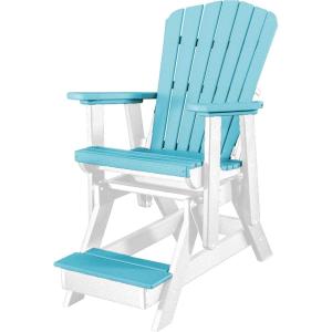 imageDutchCrafters Slat Fan Back Poly Balcony Adirondack Glider with Footrest Outdoor Patio Chair White ampamp Light GrayWhite  Aruba Blue
