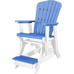 imageDutchCrafters Slat Fan Back Poly Balcony Adirondack Glider with Footrest Outdoor Patio Chair White ampamp Light GrayWhite  Blue
