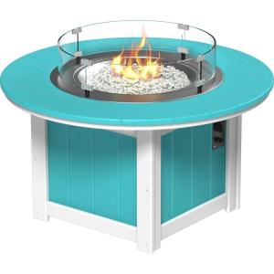 imageLuxCraft 46quot Lumin Round Gas Propane Fire Pit Table for Outdoor Patio with Tempered Glass Wind Guard and Stainless Steel Burner Cover  Amish Made in USA Coastal Gray ampamp BlackAruba  White