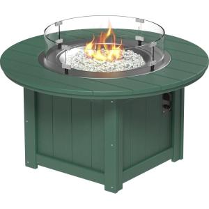imageLuxCraft 46quot Lumin Round Gas Propane Fire Pit Table for Outdoor Patio with Tempered Glass Wind Guard and Stainless Steel Burner Cover  Amish Made in USA Coastal Gray ampamp BlackGreen