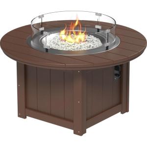 imageLuxCraft 46quot Lumin Round Gas Propane Fire Pit Table for Outdoor Patio with Tempered Glass Wind Guard and Stainless Steel Burner Cover  Amish Made in USA Coastal Gray ampamp BlackChestnut Brown