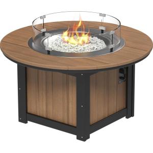 imageLuxCraft 46quot Lumin Round Gas Propane Fire Pit Table for Outdoor Patio with Tempered Glass Wind Guard and Stainless Steel Burner Cover  Amish Made in USA Coastal Gray ampamp BlackAntique Mahogany  Black