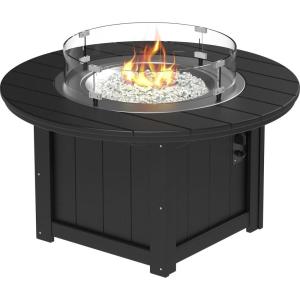 imageLuxCraft 46quot Lumin Round Gas Propane Fire Pit Table for Outdoor Patio with Tempered Glass Wind Guard and Stainless Steel Burner Cover  Amish Made in USA Coastal Gray ampamp BlackBlack