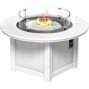 imageLuxCraft 46quot Lumin Round Gas Propane Fire Pit Table for Outdoor Patio with Tempered Glass Wind Guard and Stainless Steel Burner Cover  Amish Made in USA Coastal Gray ampamp BlackWhite