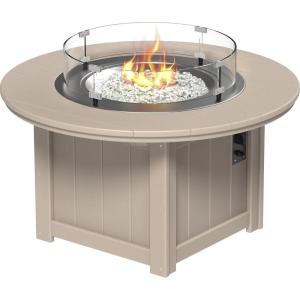 imageLuxCraft 46quot Lumin Round Gas Propane Fire Pit Table for Outdoor Patio with Tempered Glass Wind Guard and Stainless Steel Burner Cover  Amish Made in USA Coastal Gray ampamp BlackWeatherwood