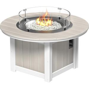 imageLuxCraft 46quot Lumin Round Gas Propane Fire Pit Table for Outdoor Patio with Tempered Glass Wind Guard and Stainless Steel Burner Cover  Amish Made in USA Coastal Gray ampamp BlackBirch  White