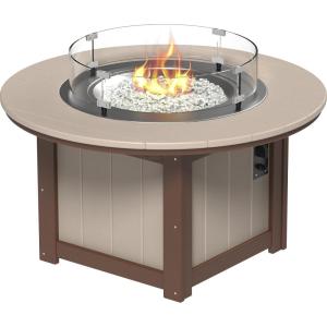 imageLuxCraft 46quot Lumin Round Gas Propane Fire Pit Table for Outdoor Patio with Tempered Glass Wind Guard and Stainless Steel Burner Cover  Amish Made in USA Coastal Gray ampamp BlackWeatherwood  Chestnut Brown