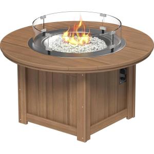 imageLuxCraft 46quot Lumin Round Gas Propane Fire Pit Table for Outdoor Patio with Tempered Glass Wind Guard and Stainless Steel Burner Cover  Amish Made in USA Coastal Gray ampamp BlackAntique Mahogany
