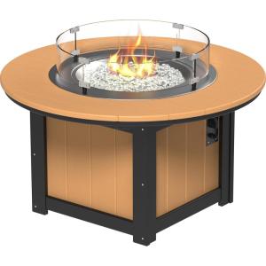 imageLuxCraft 46quot Lumin Round Gas Propane Fire Pit Table for Outdoor Patio with Tempered Glass Wind Guard and Stainless Steel Burner Cover  Amish Made in USA Coastal Gray ampamp BlackCedar  Black