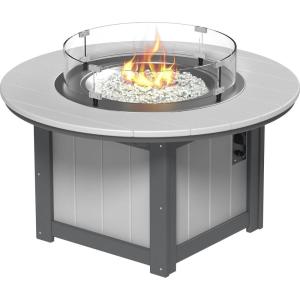 imageLuxCraft 46quot Lumin Round Gas Propane Fire Pit Table for Outdoor Patio with Tempered Glass Wind Guard and Stainless Steel Burner Cover  Amish Made in USA Coastal Gray ampamp BlackDove Gray  Slate