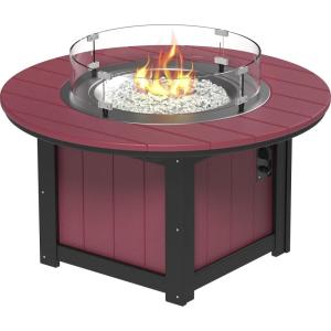 imageLuxCraft 46quot Lumin Round Gas Propane Fire Pit Table for Outdoor Patio with Tempered Glass Wind Guard and Stainless Steel Burner Cover  Amish Made in USA Coastal Gray ampamp BlackCherrywood  Black