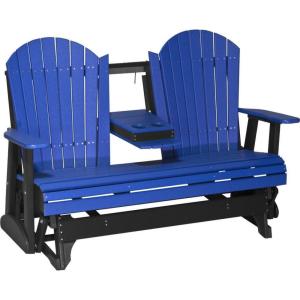 imageLuxCraft 5 Adirondack Double Glider Bench 2 Person Outdoor Glider Chair Outdoor Gliding Loveseat Coastal Gray ampamp BlackBlue on Black