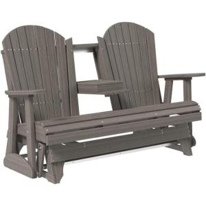 imageLuxCraft 5 Adirondack Double Glider Bench 2 Person Outdoor Glider Chair Outdoor Gliding Loveseat Coastal Gray ampamp BlackCoastal Gray