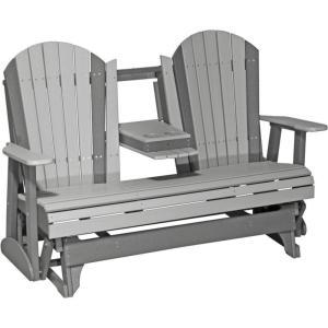 imageLuxCraft 5 Adirondack Double Glider Bench 2 Person Outdoor Glider Chair Outdoor Gliding Loveseat Coastal Gray ampamp BlackDove Gray on Slate Gray
