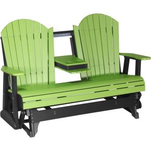 imageLuxCraft 5 Adirondack Double Glider Bench 2 Person Outdoor Glider Chair Outdoor Gliding Loveseat Coastal Gray ampamp BlackLime Green on Black