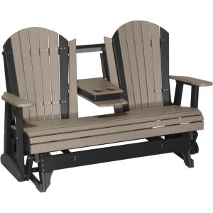 imageLuxCraft 5 Adirondack Double Glider Bench 2 Person Outdoor Glider Chair Outdoor Gliding Loveseat Coastal Gray ampamp BlackWeatherwood on Black