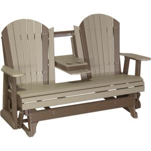 imageLuxCraft 5 Adirondack Double Glider Bench 2 Person Outdoor Glider Chair Outdoor Gliding Loveseat Coastal Gray ampamp BlackWeatherwood on Chestnut Brown