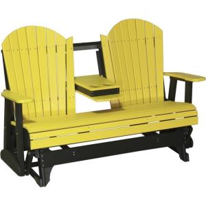 imageLuxCraft 5 Adirondack Double Glider Bench 2 Person Outdoor Glider Chair Outdoor Gliding Loveseat Coastal Gray ampamp BlackYellow on Black