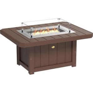 imageLuxCraft 51quot Lumin Rectangular Gas Propane Fire Pit Table for Outdoor Patio with Tempered Glass Wind Guard and Stainless Steel Burner Cover  Amish Made in USA BlackChestnut Brown