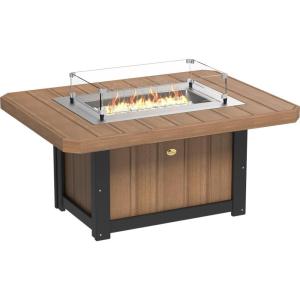 imageLuxCraft 51quot Lumin Rectangular Gas Propane Fire Pit Table for Outdoor Patio with Tempered Glass Wind Guard and Stainless Steel Burner Cover  Amish Made in USA BlackAntique Mahogany  Black