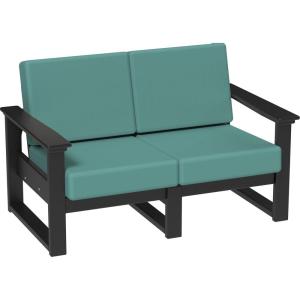 imageLuxCraft Poly Lanai Deep Seat 2 Person Outdoor Loveseat Small Patio Sofa with Weather Resistant Cushions Modern Outdoor Couch for 2  USA Amish Made Black Spectrum Dove FabricBlack  Cast Breeze Fabric