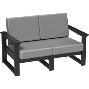 imageLuxCraft Poly Lanai Deep Seat 2 Person Outdoor Loveseat Small Patio Sofa with Weather Resistant Cushions Modern Outdoor Couch for 2  USA Amish Made Black Spectrum Dove FabricBlack  Spectrum Dove Fabric
