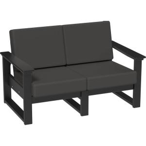 imageLuxCraft Poly Lanai Deep Seat 2 Person Outdoor Loveseat Small Patio Sofa with Weather Resistant Cushions Modern Outdoor Couch for 2  USA Amish Made Black Spectrum Dove FabricBlack  Spectrum Carbon Fabric