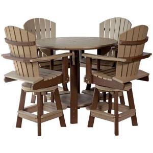 imageDutchCrafters Recycled Poly Round Balcony Dining Set Table with 4 Chairs Bar Height Swivel Chairs 5 Piece Patio Furniture Set Amish Made in USA TwoToned Colors Dark Gray amp WhiteWeatherwood  Brown