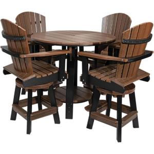 imageDutchCrafters Recycled Poly Round Balcony Dining Set Table with 4 Chairs Bar Height Swivel Chairs 5 Piece Patio Furniture Set Amish Made in USA TwoToned Colors Dark Gray amp WhiteRustic Nutmeg  Black